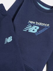 New Balance Blue Running French Terry Crew And Straight Joggers Set - Image 3 of 4