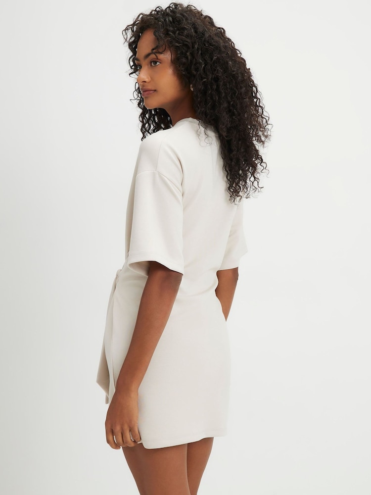 River Island Cream Premium Tie Front Mini Dress - Image 4 of 4