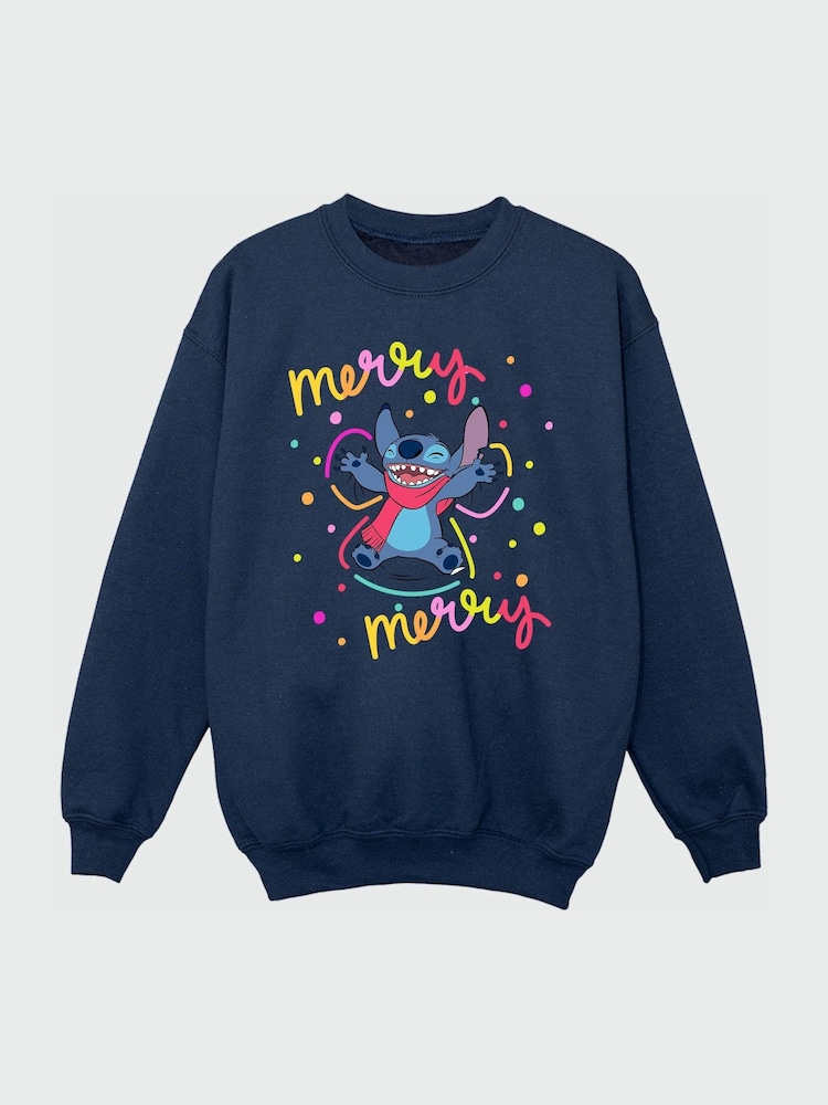 Rags & Rascals Blue Disney Lilo & Stitch Merry Rainbow Sweatshirt - Image 3 of 3 Rags & Rascals Blue Disney Lilo & Stitch Merry Rainbow Sweatshirt - Image 3 of 3