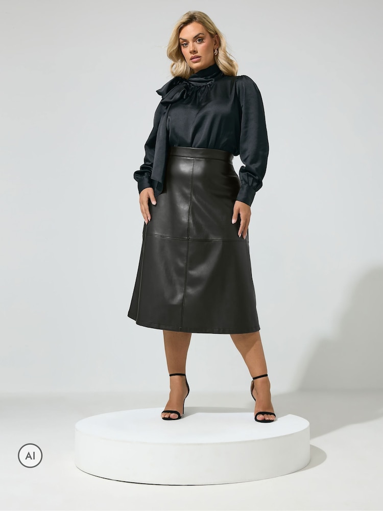 Yours Curve Black Faux Leather Skirt - Image 2 of 6 Yours Curve Black Faux Leather Skirt - Image 2 of 6