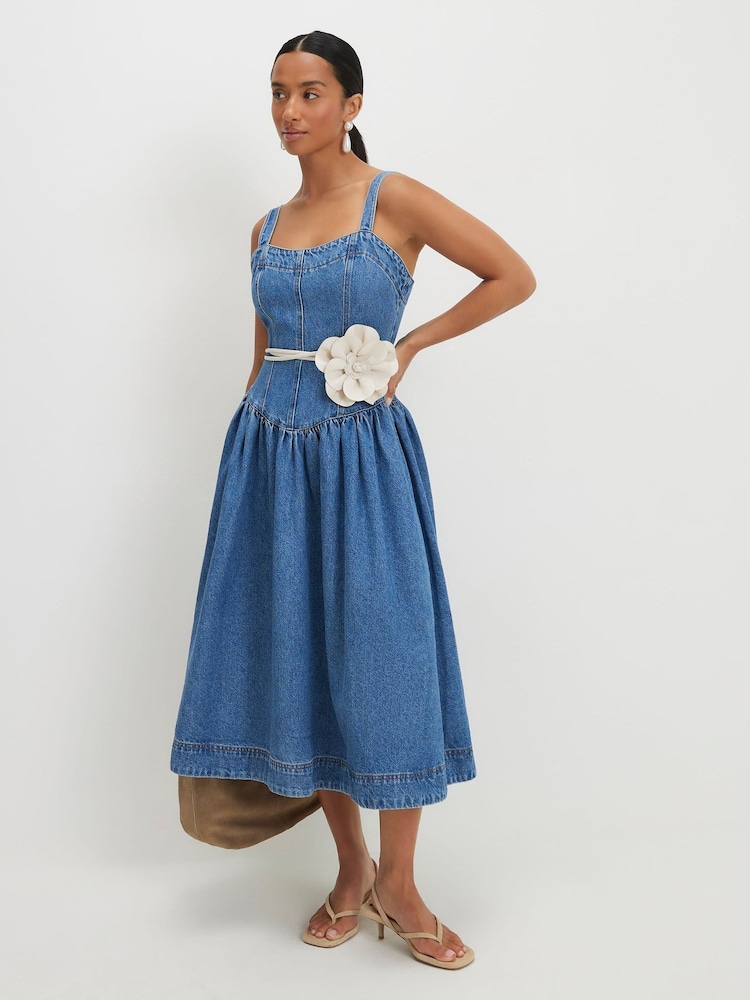 River Island Petite Seamed Denim Midi Dress - Image 1 of 4
