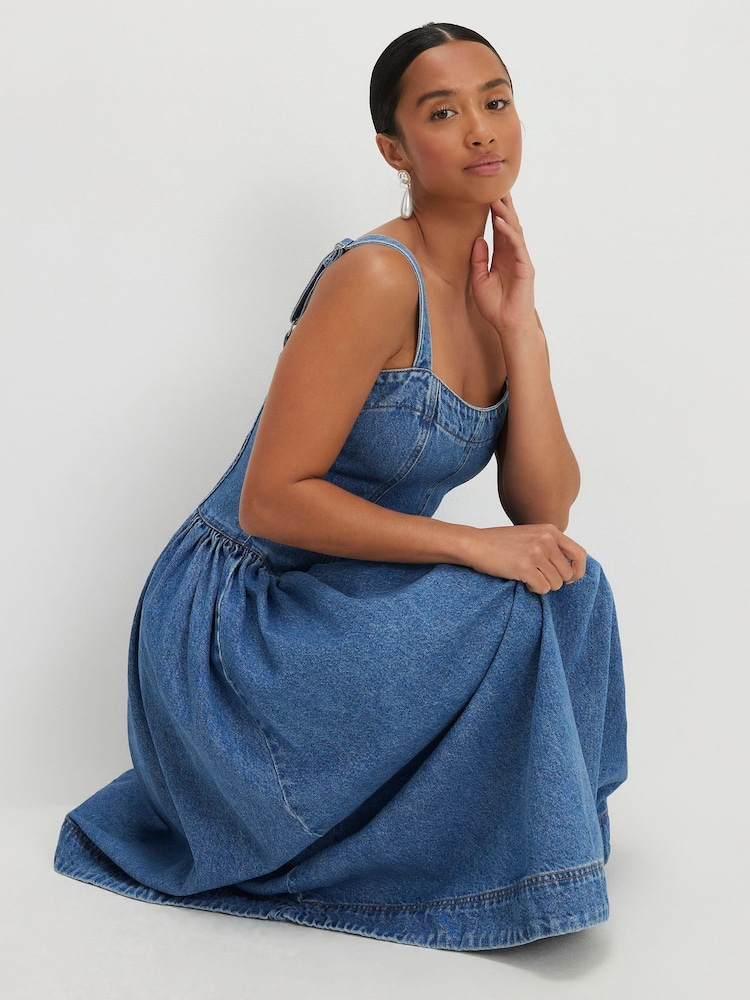 River Island Petite Seamed Denim Midi Dress - Image 2 of 4