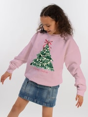 Rags & Rascals Pink Christmas Tree Watercolour Sweat Top - Image 1 of 5