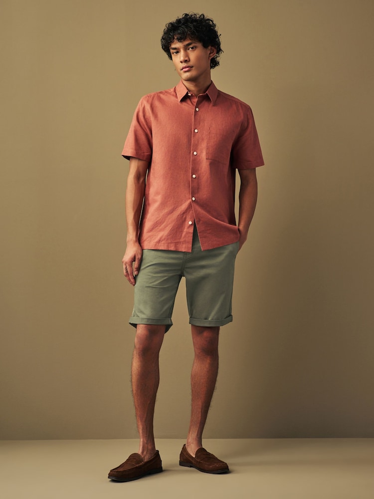 Khaki Green Slim Fit Premium Laundered Stretch Chino Shorts - Image 1 of 8
