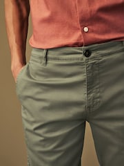 Khaki Green Slim Fit Premium Laundered Stretch Chino Shorts - Image 3 of 8