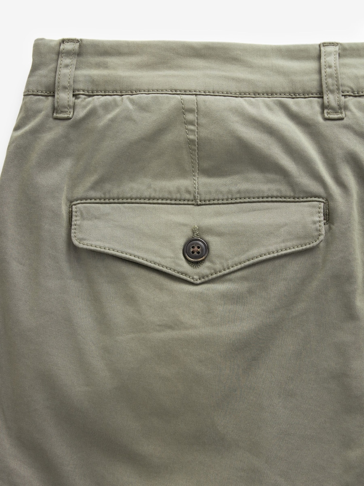 Khaki Green Slim Fit Premium Laundered Stretch Chino Shorts - Image 8 of 8