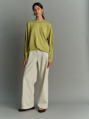 Olive Green 100% Cotton Seam Detail Long Sleeve Skater T-Shirt - Image 2 of 8
