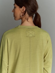 Olive Green 100% Cotton Seam Detail Long Sleeve Skater T-Shirt - Image 3 of 8