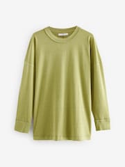 Olive Green 100% Cotton Seam Detail Long Sleeve Skater T-Shirt - Image 5 of 8