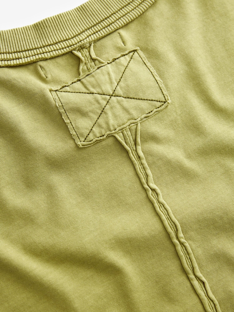 Olive Green 100% Cotton Seam Detail Long Sleeve Skater T-Shirt - Image 6 of 8