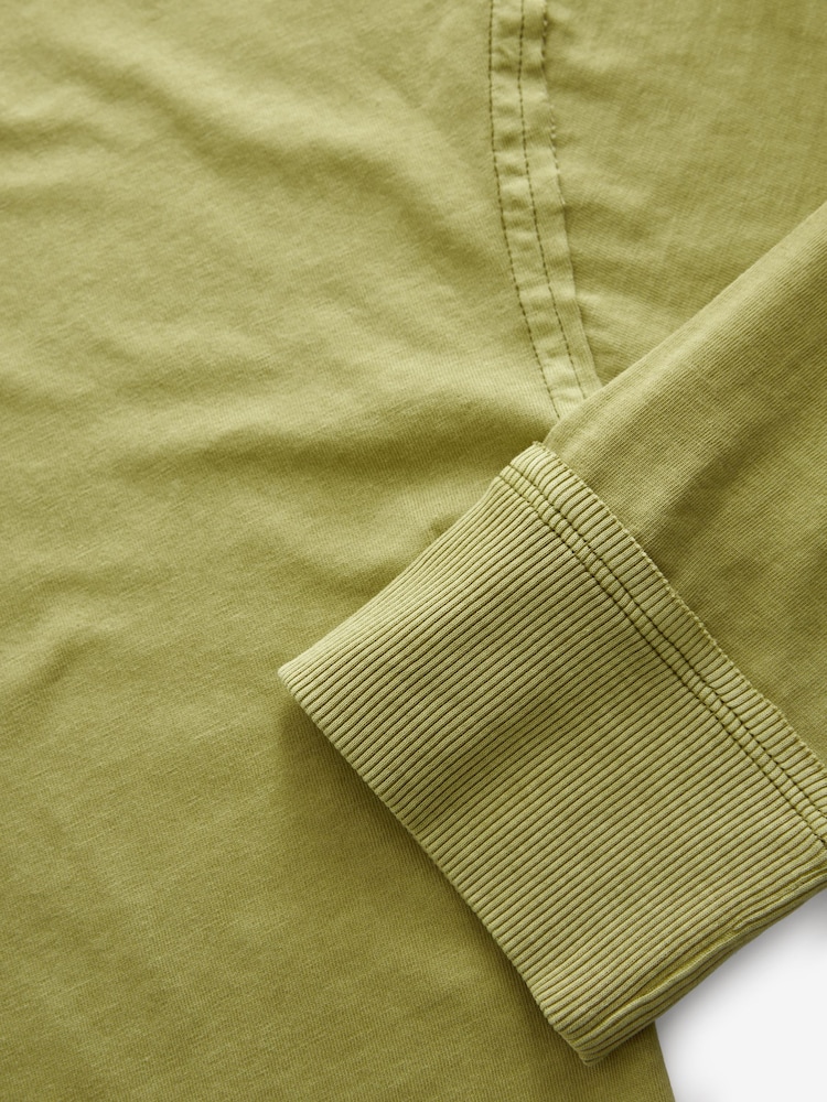 Olive Green 100% Cotton Seam Detail Long Sleeve Skater T-Shirt - Image 7 of 8