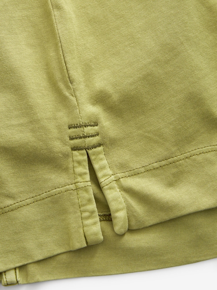 Olive Green 100% Cotton Seam Detail Long Sleeve Skater T-Shirt - Image 8 of 8