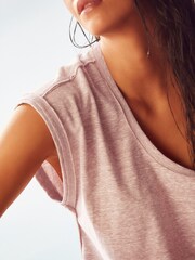 Blush Pink Wide Neck Cap Sleeve Slub T-Shirt - Image 4 of 4