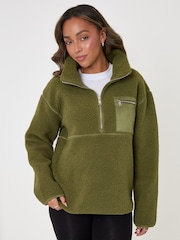 Threadbare Green Half Zip Borg Fleece - Image 1 of 5