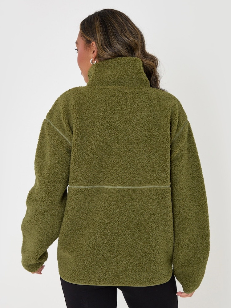 Threadbare Green Half Zip Borg Fleece - Image 2 of 5 Threadbare Green Half Zip Borg Fleece - Image 2 of 5