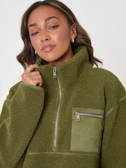 Threadbare Green Half Zip Borg Fleece - Image 4 of 5
