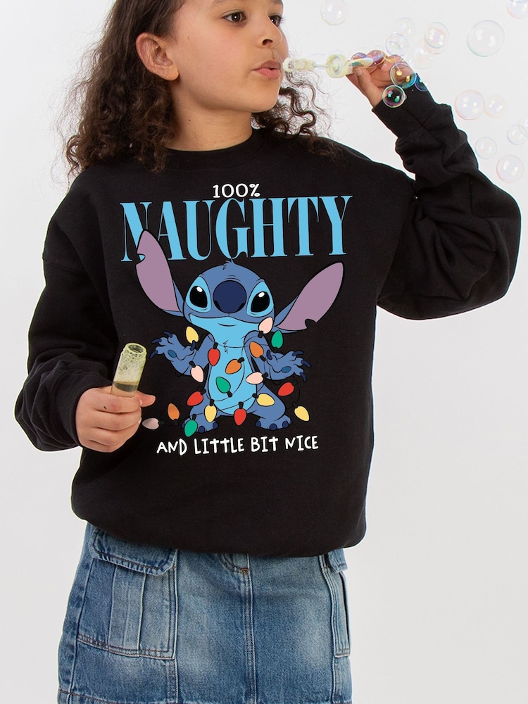 Rags & Rascals Black Disney Lilo & Stitch Naughty & Nice Sweatshirt - Image 1 of 4 Rags & Rascals Black Disney Lilo & Stitch Naughty & Nice Sweatshirt - Image 1 of 4