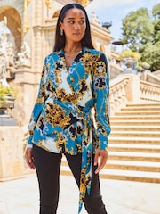 Sosandar Green Wrap Tie Side Blouses - Image 4 of 5