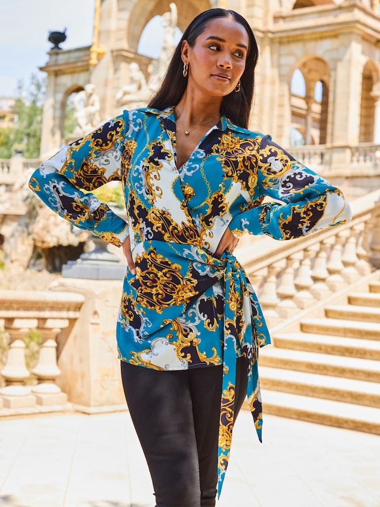 Sosandar Green Wrap Tie Side Blouses - Image 5 of 5