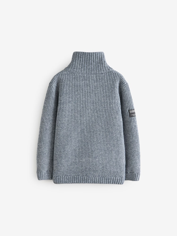 Slate Blue Knitted Funnel Neck Zip Through (3-16yrs) - Image 2 of 4