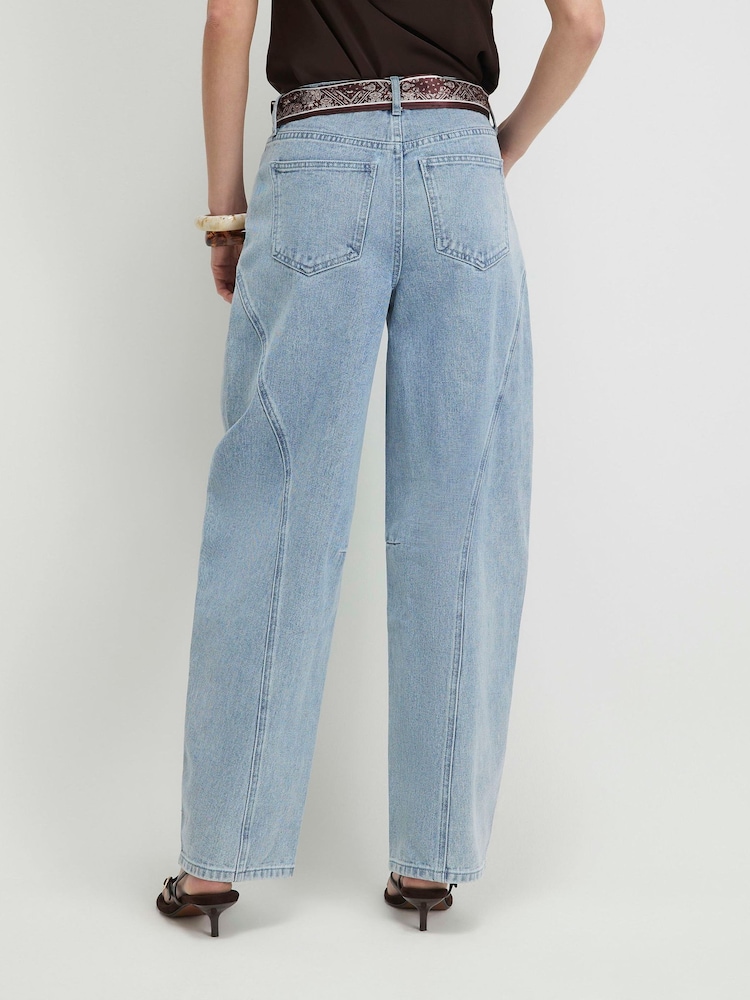 River Island Blue Scarf Detail Seamed Barrel Leg Jeans - Image 2 of 4 River Island Blue Scarf Detail Seamed Barrel Leg Jeans - Image 2 of 4