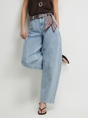 River Island Blue Scarf Detail Seamed Barrel Leg Jeans - Image 3 of 4