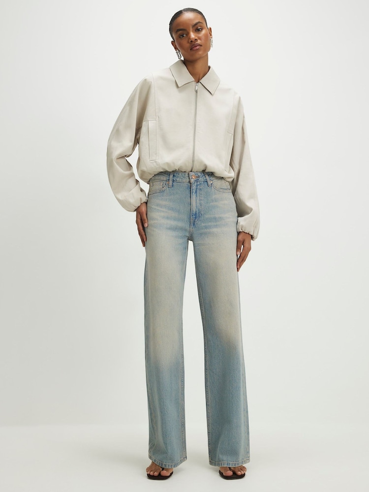 River Island Blue Tinted High Rise Relaxed Straight Jeans - Image 1 of 4 River Island Blue Tinted High Rise Relaxed Straight Jeans - Image 1 of 4