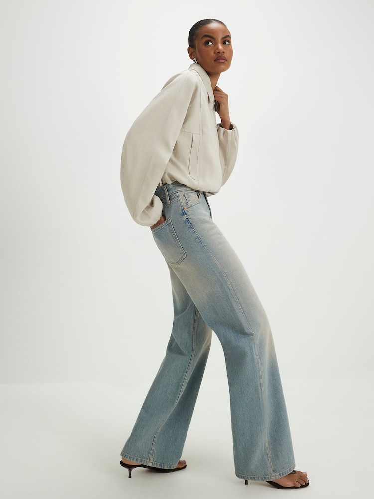 River Island Blue Tinted High Rise Relaxed Straight Jeans - Image 2 of 4 River Island Blue Tinted High Rise Relaxed Straight Jeans - Image 2 of 4