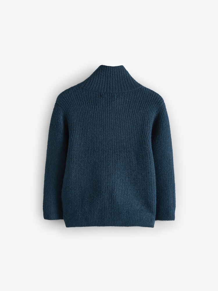 Navy Blue Funnel Neck Cardigan (3-16yrs) - Image 2 of 4