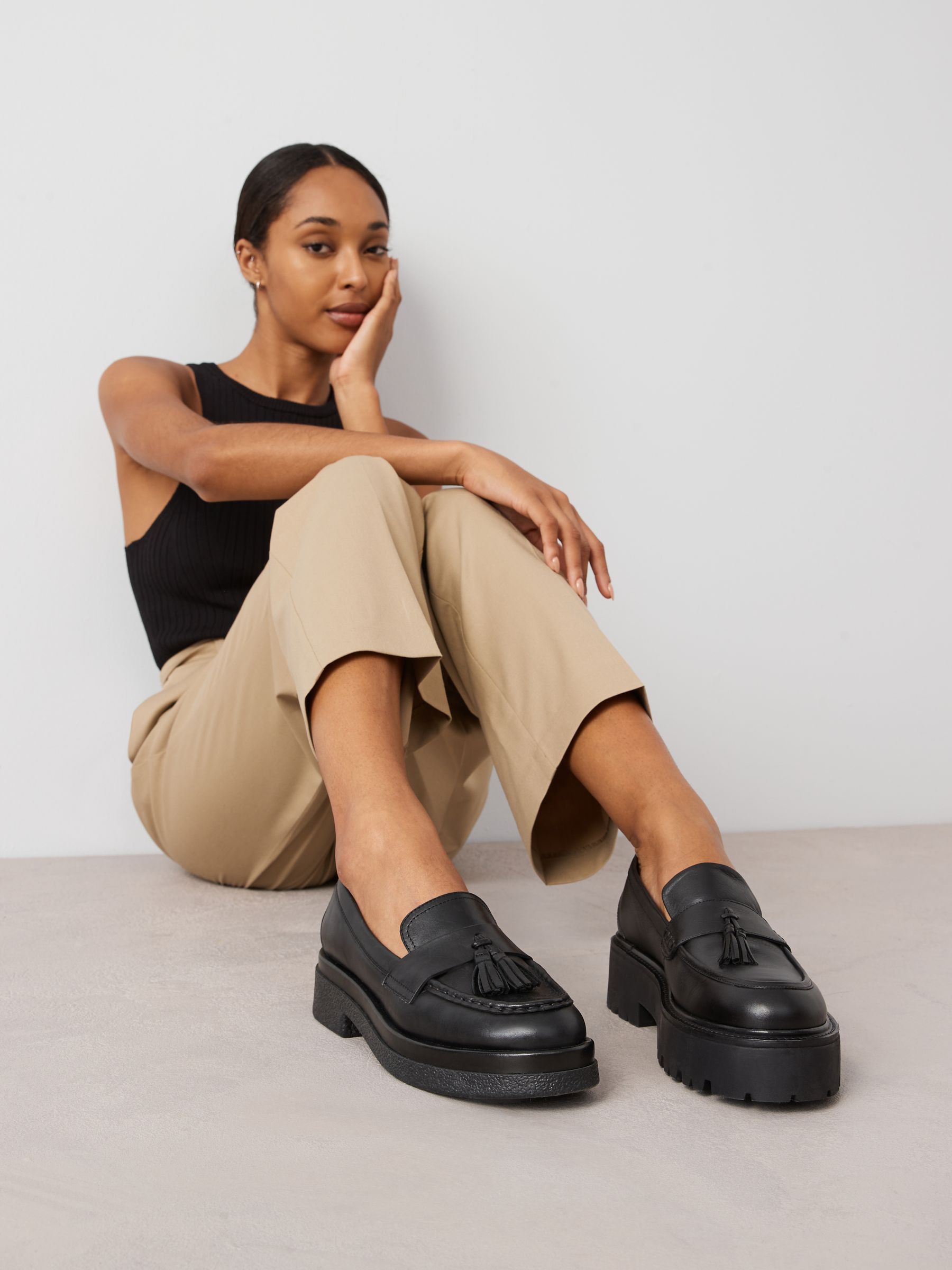Buy Black Signature Leather Chunky Tassel Loafers from Next