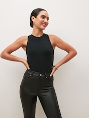 Black Slinky Double Layer Racer Neck Bodysuit - Image 1 of 6
