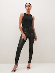 Black Slinky Double Layer Racer Neck Bodysuit - Image 2 of 6