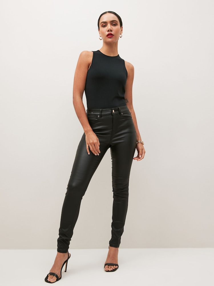Black Slinky Double Layer Racer Neck Bodysuit - Image 2 of 6