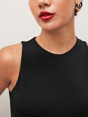 Black Slinky Double Layer Racer Neck Bodysuit - Image 4 of 6