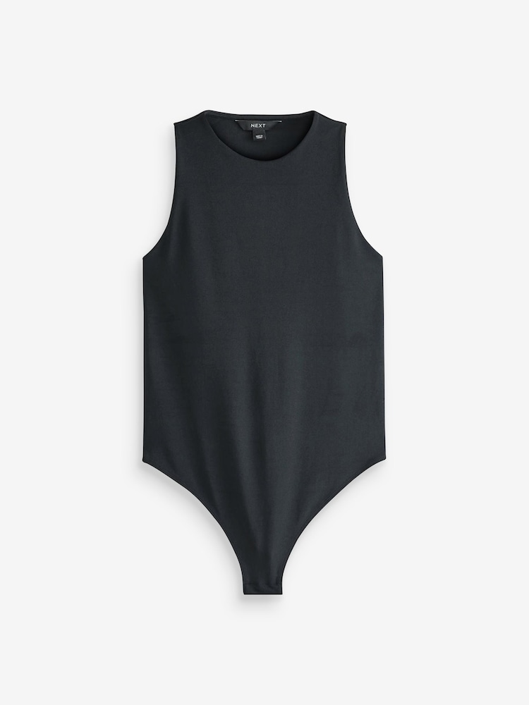 Black Slinky Double Layer Racer Neck Bodysuit - Image 5 of 6
