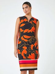 Roman Orange Floral Print Premium Stretch Dress - Image 1 of 5