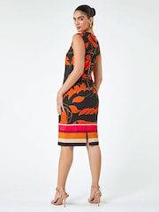 Roman Orange Floral Print Premium Stretch Dress - Image 2 of 5