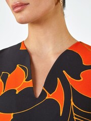 Roman Orange Floral Print Premium Stretch Dress - Image 5 of 5