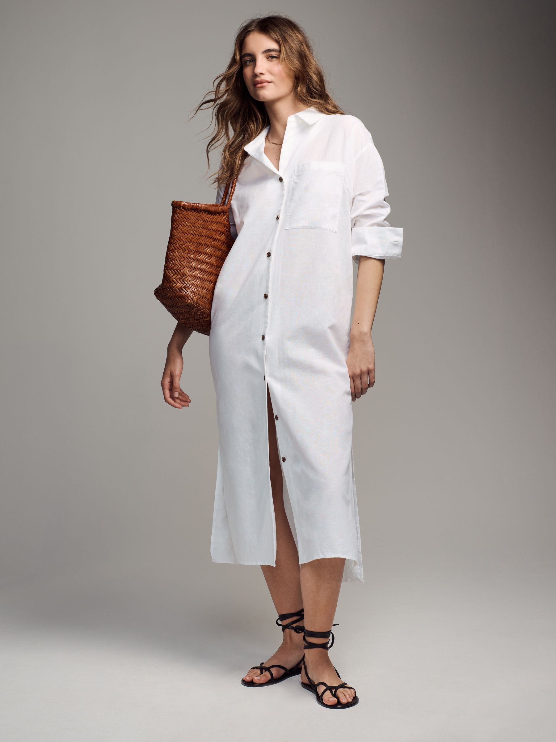 Buy The Set White Longline Shirt Dress with Linen from Next Luxembourg
