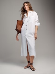 The Set White Longline Shirt Dress with Linen - Image 1 of 8