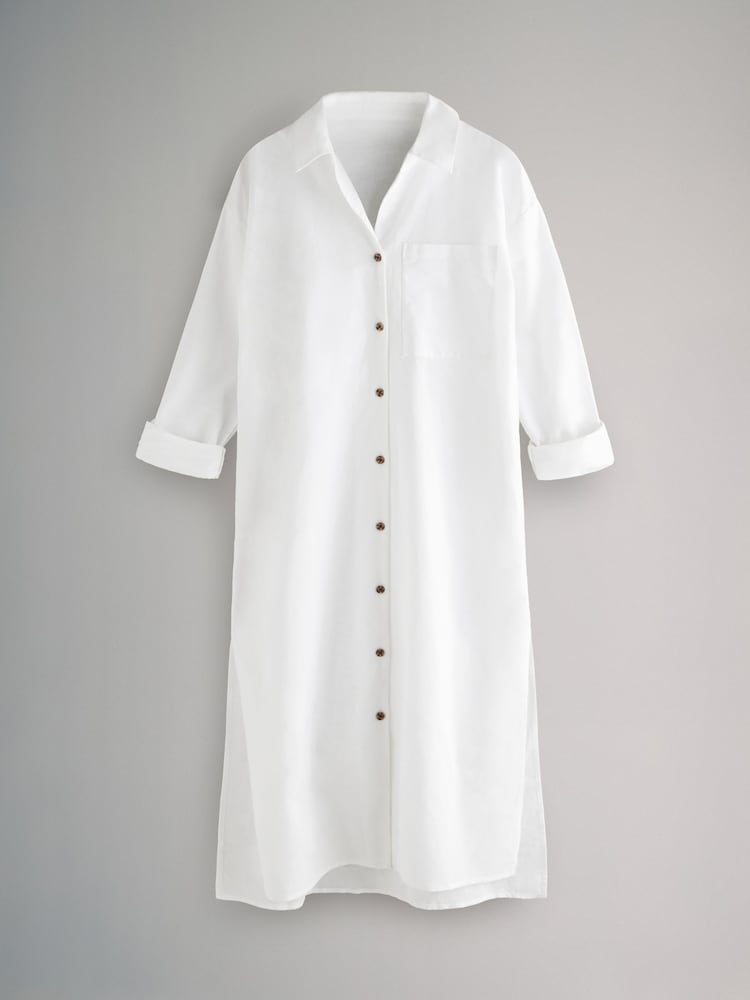 The Set White Longline Shirt Dress with Linen - Image 2 of 8