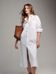 The Set White Longline Shirt Dress with Linen - Image 5 of 8