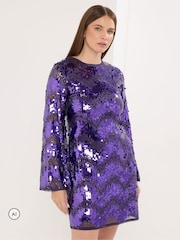 Star by Julien MacDonald Purple Chevron Sequin Tunic Dress - Image 1 of 6