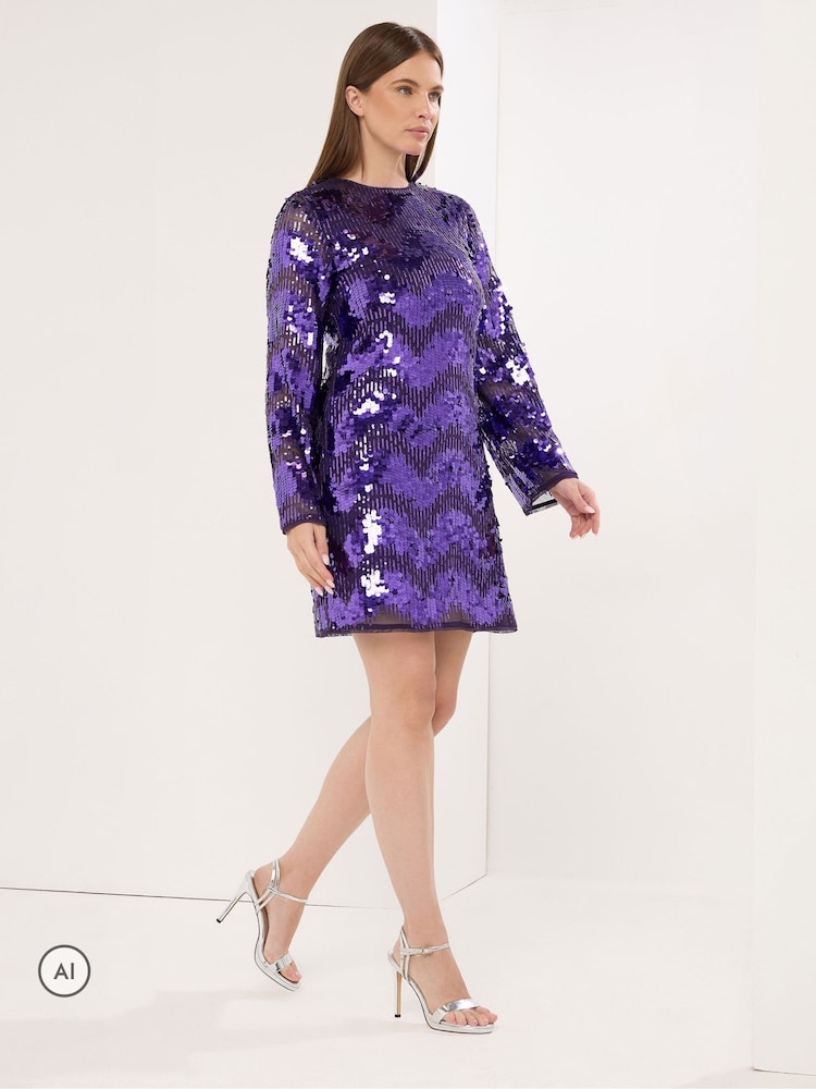 Star by Julien MacDonald Purple Chevron Sequin Tunic Dress - Image 2 of 6 Star by Julien MacDonald Purple Chevron Sequin Tunic Dress - Image 2 of 6