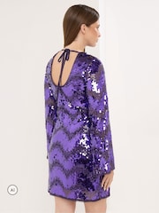 Star by Julien MacDonald Purple Chevron Sequin Tunic Dress - Image 3 of 6