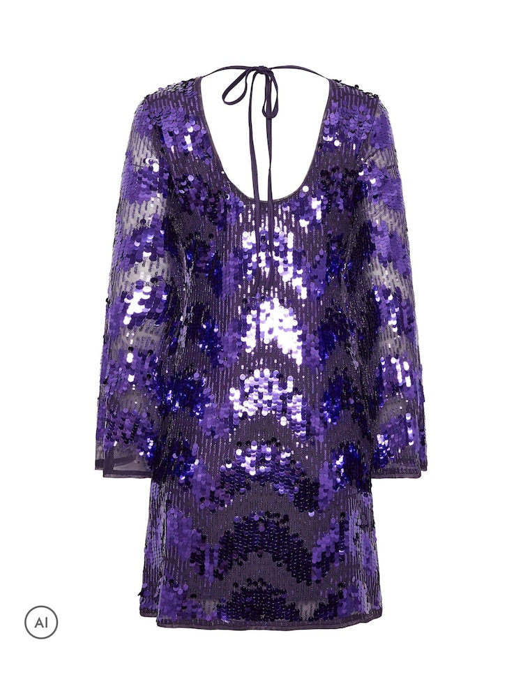 Star by Julien MacDonald Purple Chevron Sequin Tunic Dress - Image 6 of 6 Star by Julien MacDonald Purple Chevron Sequin Tunic Dress - Image 6 of 6