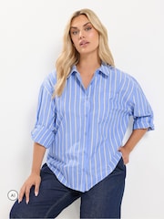 Yours Curve Blue Stripe Shirt - Image 1 of 7