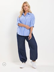Yours Curve Blue Stripe Shirt - Image 2 of 7