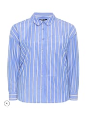 Yours Curve Blue Stripe Shirt - Image 6 of 7