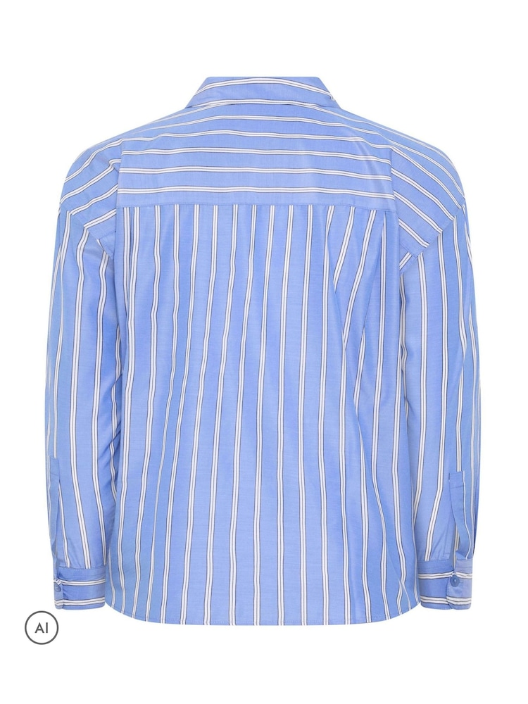Yours Curve Blue Stripe Shirt - Image 7 of 7 Yours Curve Blue Stripe Shirt - Image 7 of 7